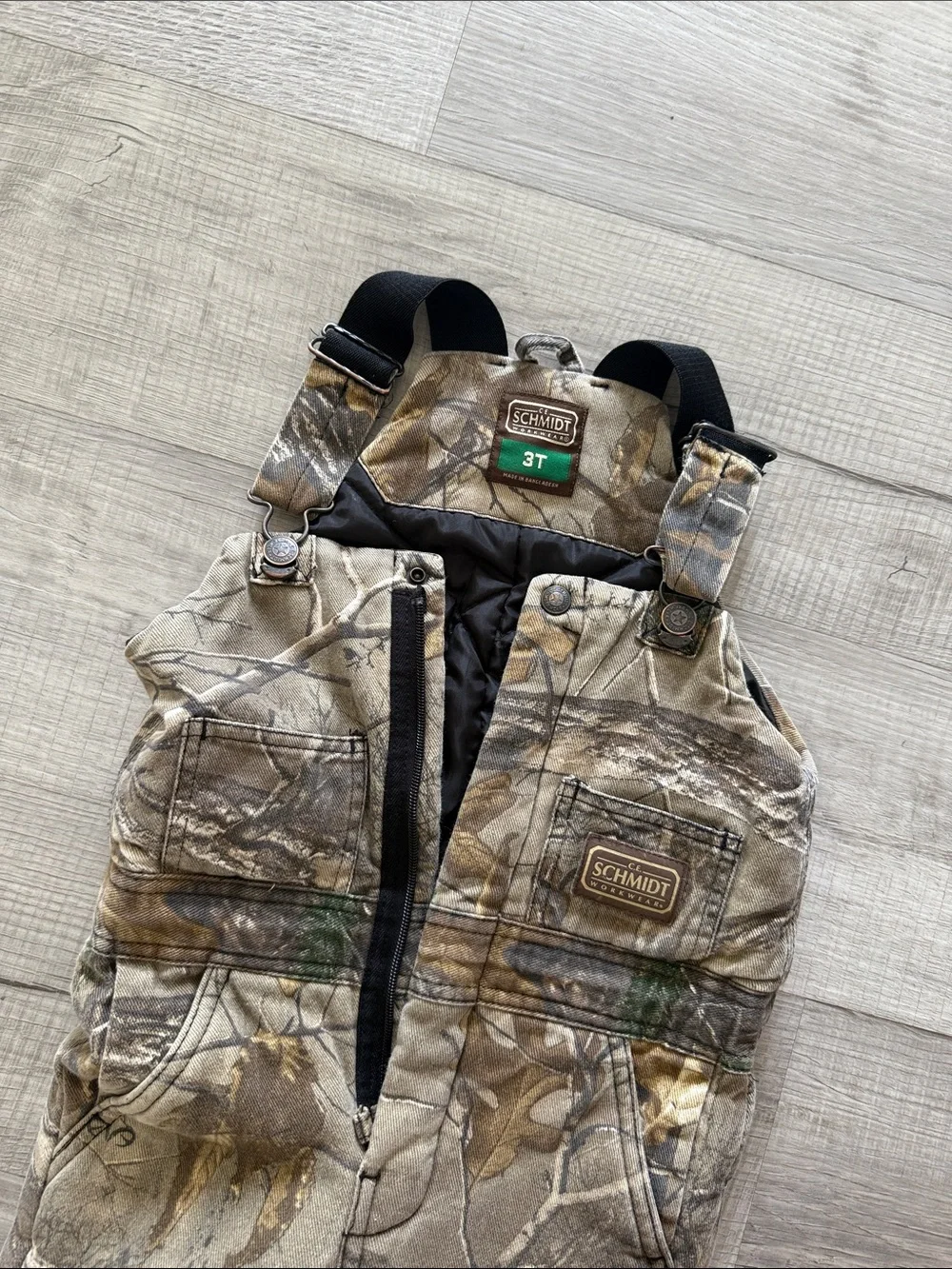 Kids insulated Camo Bib Overalls - Brown/Green Camo